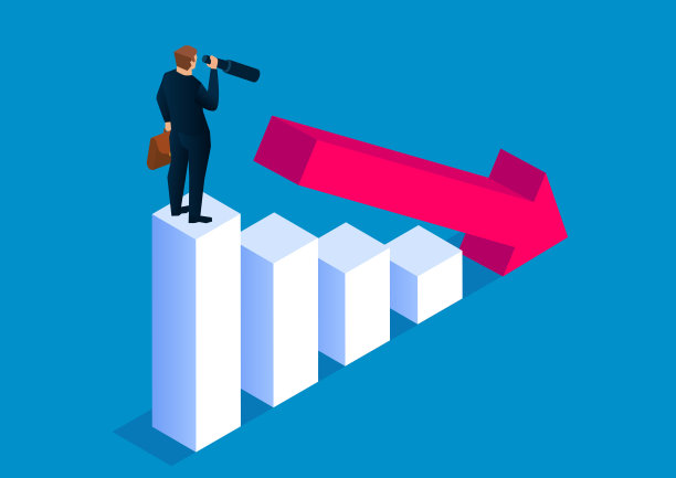 衰落又衰落，商人拿着望远镜观察落箭，未来的商业计划图片下载