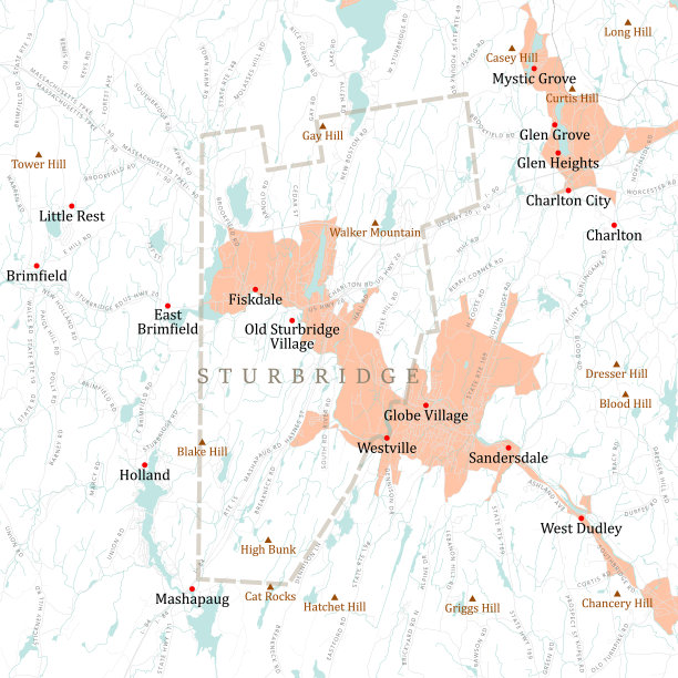 MA Worcester Sturbridge矢量路线图图片下载