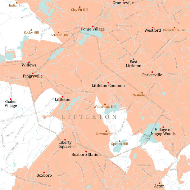 MA Middlesex Littleton矢量路线图图片下载