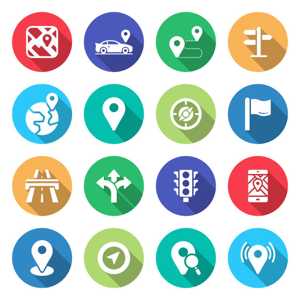 简单的导航和地图相关的矢量平面图标。符号集合。图片下载