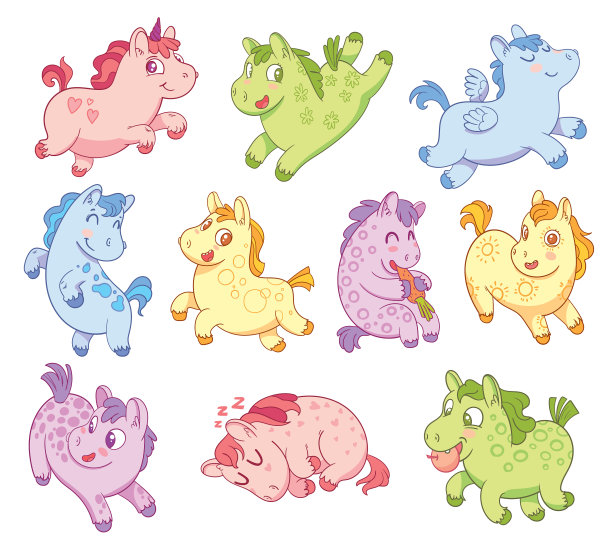 可爱的小马驹滑稽的卡通人物集图片下载