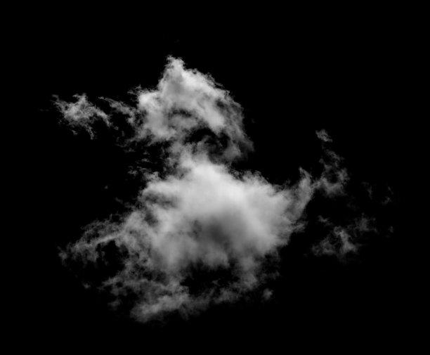 白色的云孤立在黑色背景的现实云。图片下载