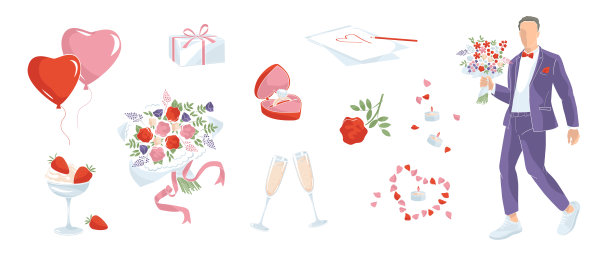 捧花男人，设定浪漫约会和求婚的元素。图片下载