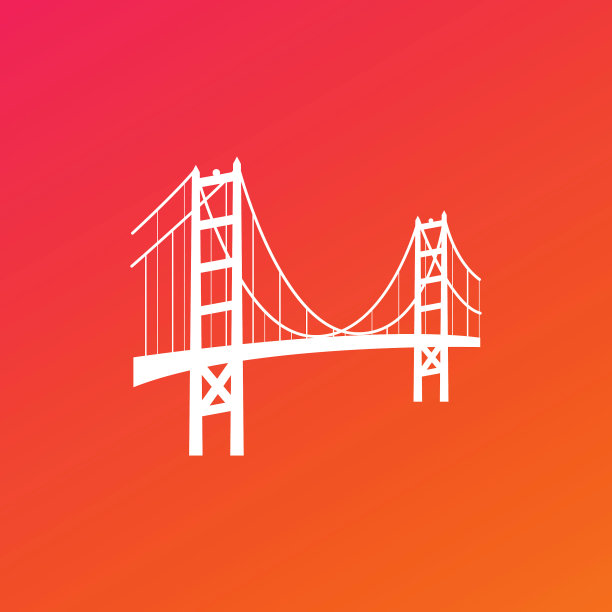 金门大桥图标与粉色和橙色渐变背景图片下载