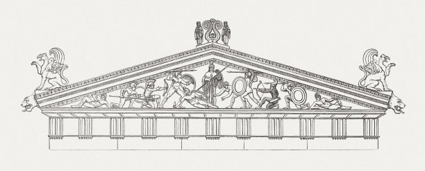 希腊艾伊纳岛的阿法亚神庙，木刻，1893年出版图片下载