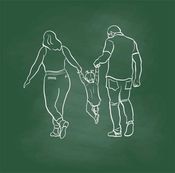 幼儿与父母一起散步黑板图片下载