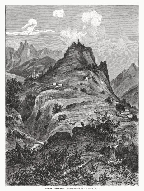 pive di Cadore, Dolomites，意大利，木刻，1885年出版图片下载
