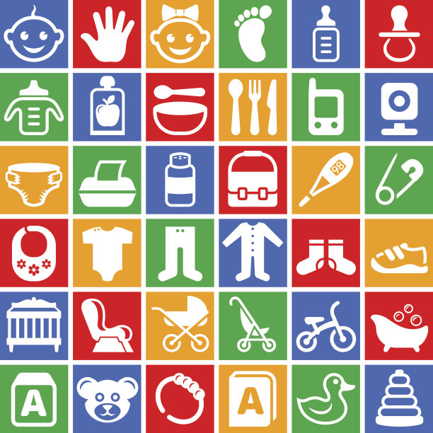 婴儿托儿和玩具版税免费矢量矢量图标集图片下载