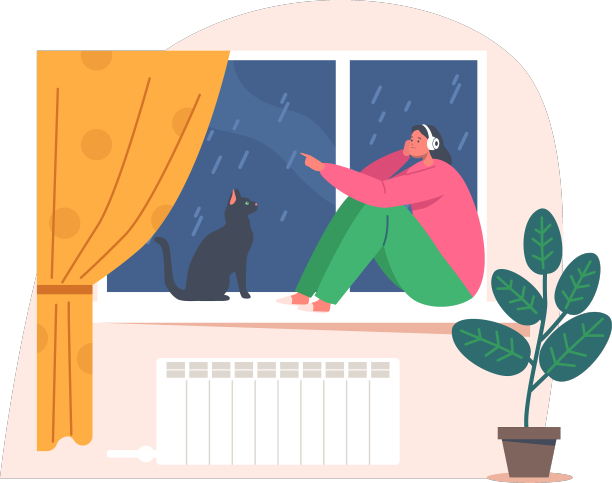 抑郁焦虑的女孩坐着听音乐图片下载