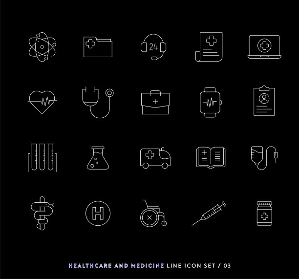 简单的医疗保健和医药线图标设置图片下载