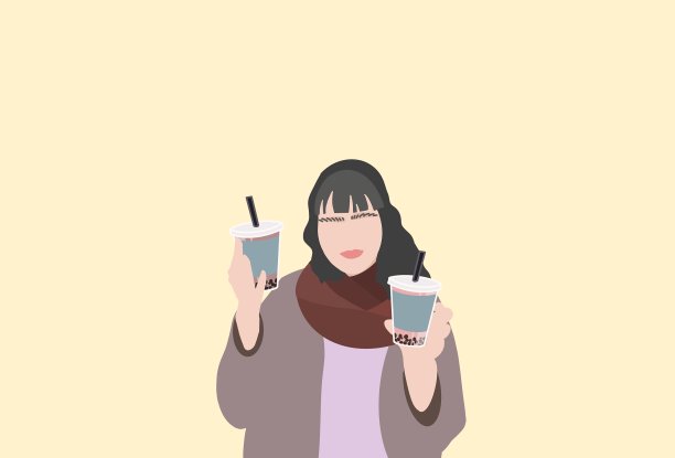 微笑着吃tapioka的女人。图片下载