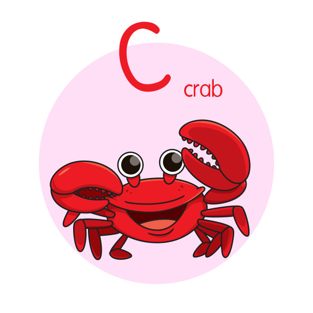 矢量螃蟹图，用字母C大写或大写字母，供幼儿练习学习ABC图片下载