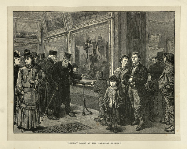 19世纪70年代，维多利亚时代的度假者参观国家美术馆图片下载