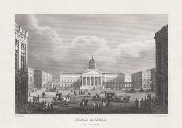 比利时布鲁塞尔皇家宫殿，钢版画，1857年出版图片下载