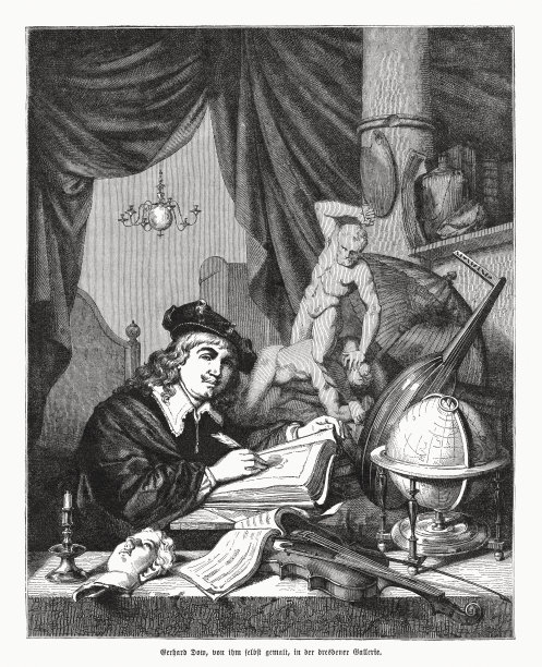 荷兰画家杰勒德·窦(1613-1675)，自画像、木版画，1870年出版图片下载
