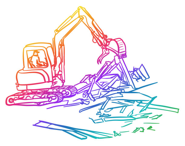 房屋拆迁小挖土机彩虹图片下载