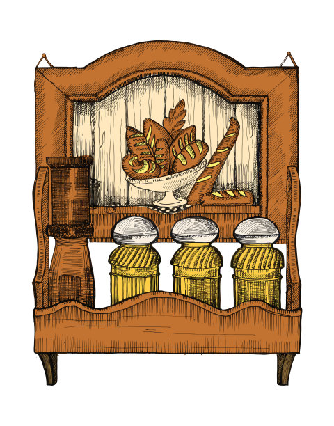 墨水，钢笔，白底香料的架子素描。向量图片下载