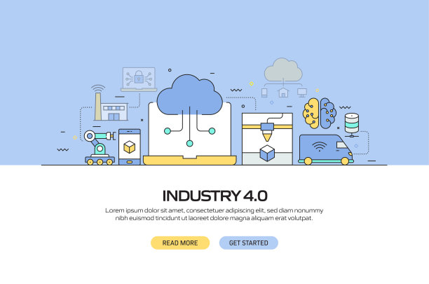 工业4.0相关现代线条风格矢量插图图片下载