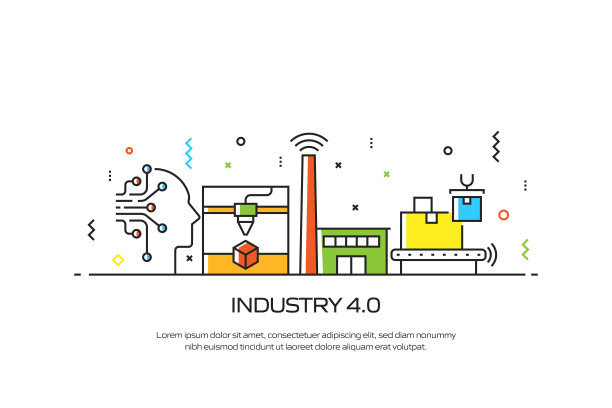 工业4.0相关现代线条风格矢量插图图片下载