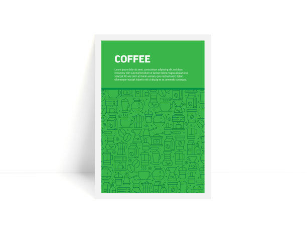 向量集的设计模板和元素为咖啡在时尚的线性风格-图案与线性图标有关的咖啡-极简封面，海报设计图片下载