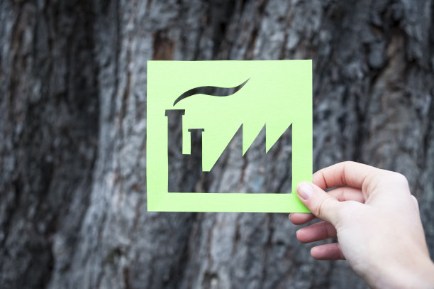 手握绿色工厂对树皮树图片下载