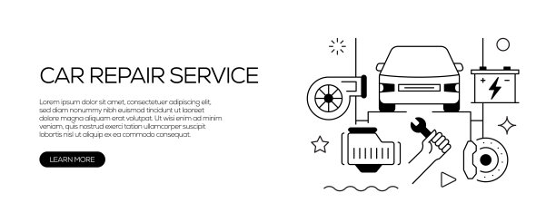 汽车服务和修理店相关的网页横幅线条风格。现代线性设计矢量插图的网站横幅，网站标题等。图片下载