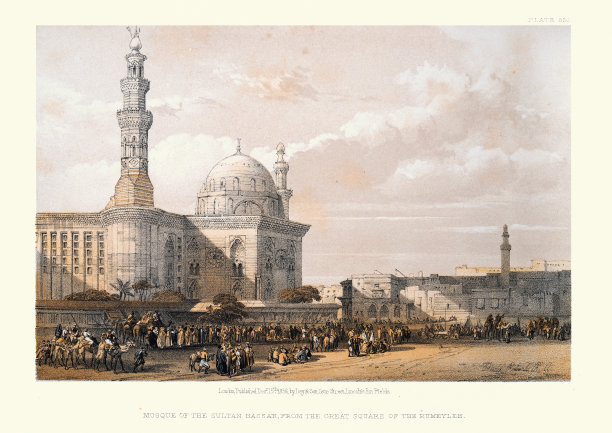 苏丹哈桑清真寺，位于埃及开罗鲁梅雷大广场，维多利亚时代19世纪，大卫罗伯茨。图片下载