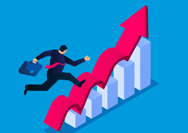 快速的发展和成长，等距的商家就在起起落落的箭头上奔跑图片下载