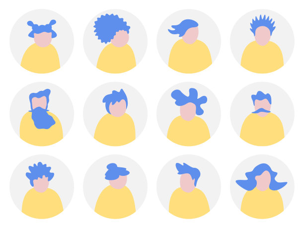 Avatar抽象现代人物圆形图标集-社交网络的轮廓多样化的脸-矢量插图图片下载