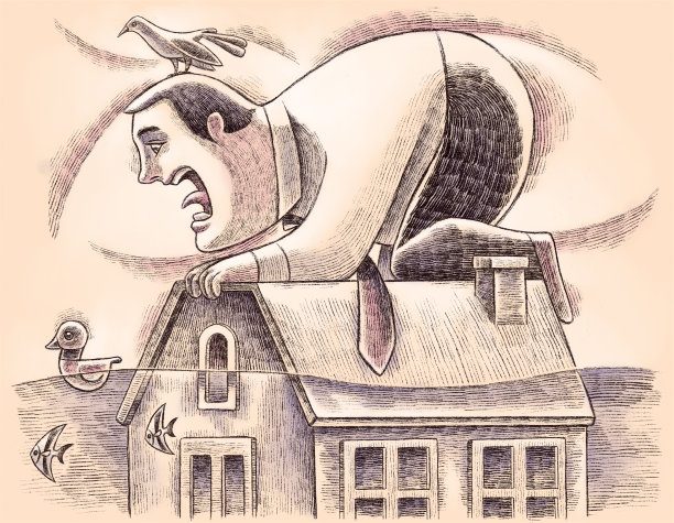 商人抱着溺水的房子尖叫图片下载