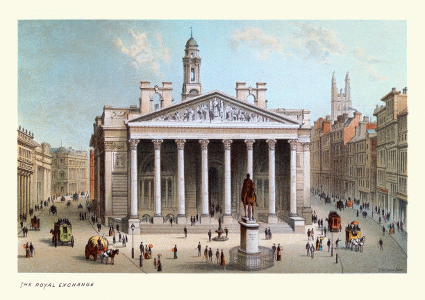 皇家交易所，维多利亚伦敦建筑，19世纪艺术版画图片下载