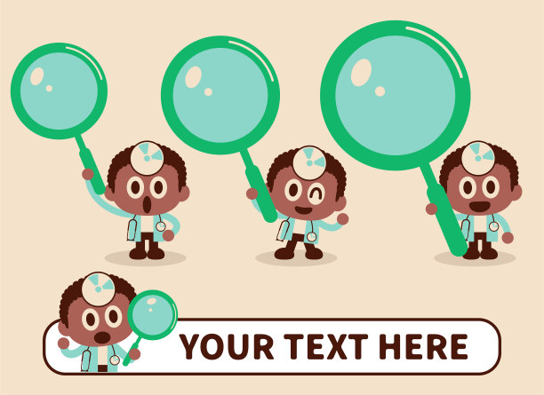 可爱的医生戴着凹面镜和听诊器拿着放大镜图片下载