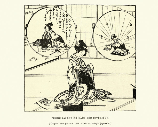 画一个在家里的日本妇女，19世纪图片下载