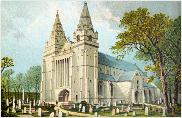 苏格兰城市、湖泊和山脉的古董画:阿伯丁大教堂图片下载