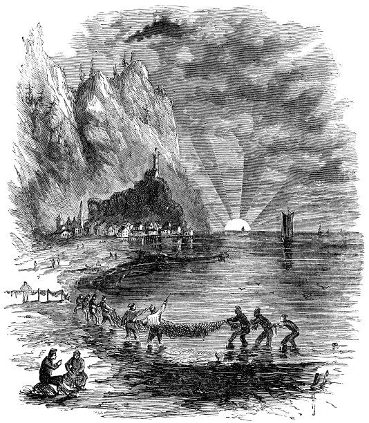 挪威北海岸日落处的渔村——19世纪图片下载