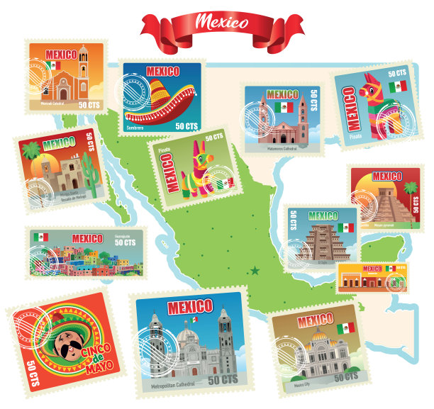 墨西哥邮票及地图图片下载