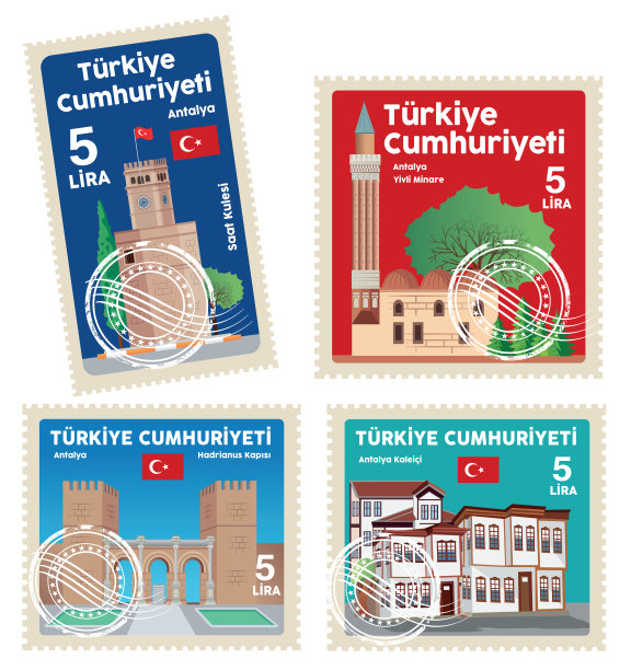 安塔利亚邮票，刻有凹槽的尖塔，哈德里安纳斯门，图片下载