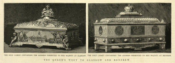 19世纪1888年，维多利亚女王访问格拉斯哥和伦弗鲁时被赠送的黄金匣子图片下载
