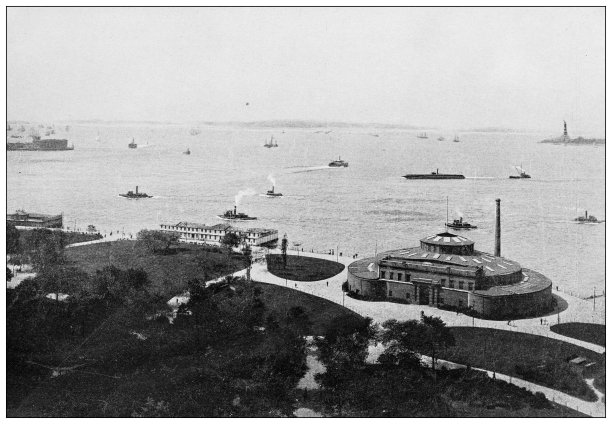 纽约的古董照片:炮台公园和港口图片下载