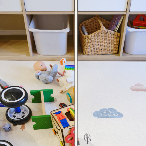 孩子们的房间里堆满了玩具和整洁的托儿所，前后打扫得干干净净。乱因玩具散落在地板上，东西收在盒子里，组织整洁图片下载