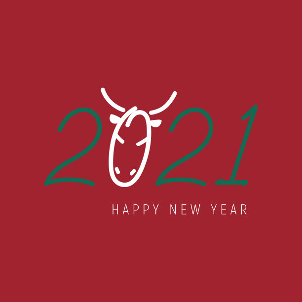白色牛头手写数字字母2021在红色背景。图片下载