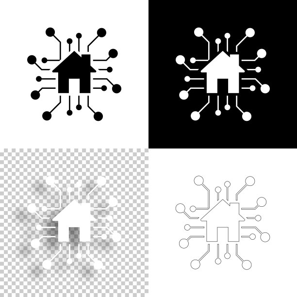 智能家居。图标设计。空白，白色和黑色背景-线图标图片下载