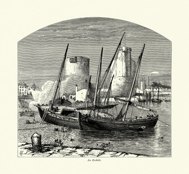 船只停靠在拉罗谢尔港口，法国，19世纪图片下载