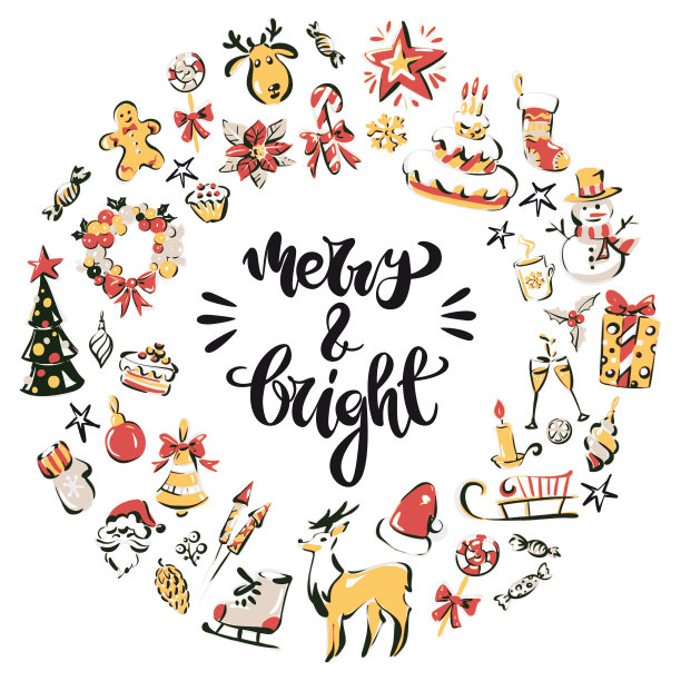 手绘圣诞图标花环图片下载