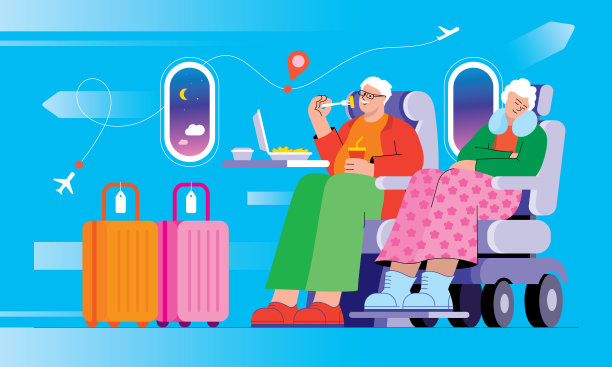 老年夫妇乘飞机旅行图片下载
