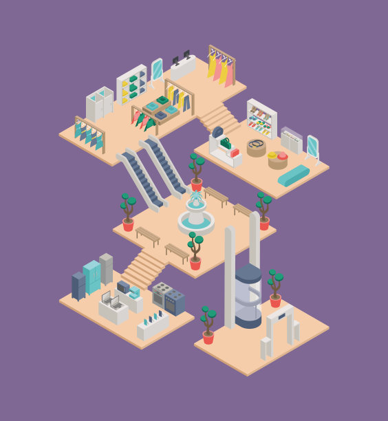 购物中心等距矢量图片下载