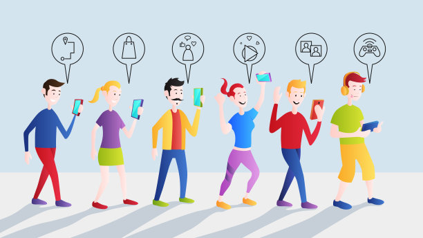 人们使用小工具。一组图标。图片下载