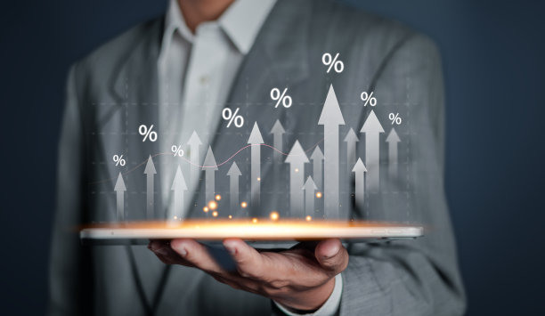 利率和股息的百分比增长。股票和共同基金回报，退休长期投资。图片下载