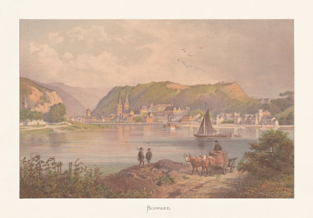 德国莱茵兰-普法尔茨博帕德的历史观，色版画，约1870年出版图片下载