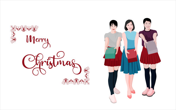 三个可爱的亚洲女孩用礼物包可爱图片下载